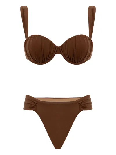 Noire Swimwear Ruched Balconette Biquini In Brown