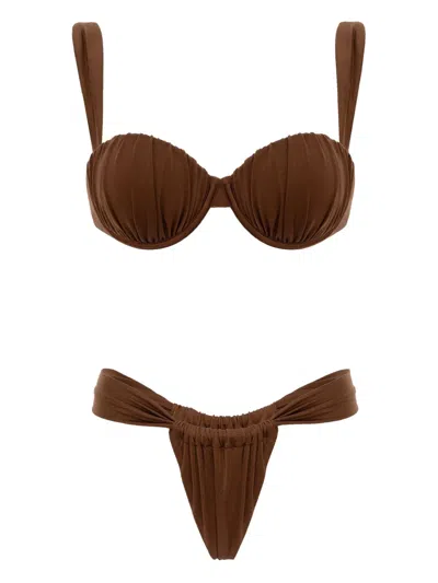 Noire Swimwear Ruched Balconette Biquini In Brown