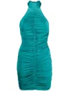 Noire Swimwear Ruched Halterneck Mini Dress In Green