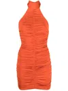 Noire Swimwear Ruched Halterneck Minidress In Orange