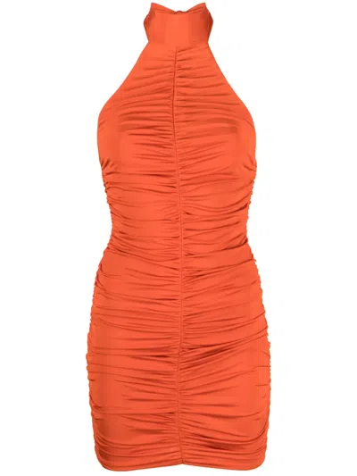 Noire Swimwear Ruched Halterneck Minidress In Orange