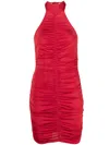 Noire Swimwear Ruched Halterneck Minidress In Red
