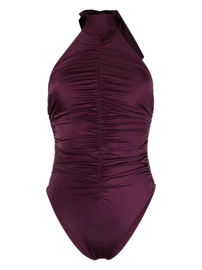 Noire Swimwear Ruched Halterneck Swimsuit In Purple