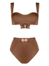 Noire Swimwear Seashell-motif Bandeau Bikini Set In Brown