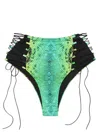 Noire Swimwear Snake-print High-waist Bikini Bottoms In Green