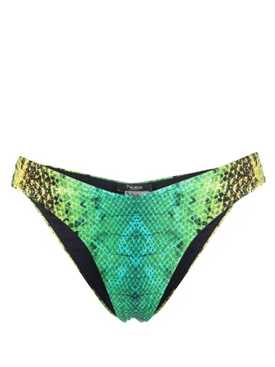 Noire Swimwear Snakeskin-print Bikini Bottoms In Green