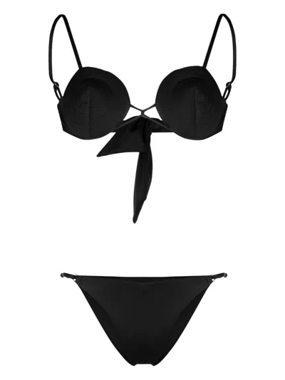 Noire Swimwear Tonal-stitch Detail Bikini Set In Black