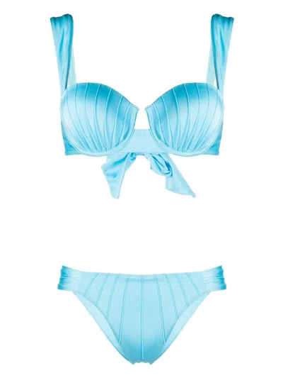 Noire Swimwear Underwire-cup Tie-fastening Bikini Set In Blue