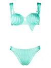 Noire Swimwear Underwire-cup Tie-fastening Bikini Set In Blue