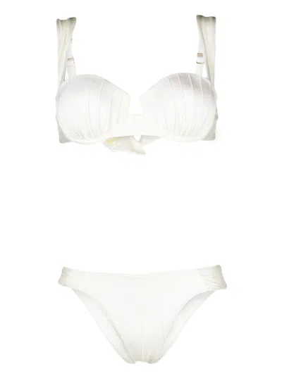Noire Swimwear Underwire-cup Tie-fastening Bikini Set In Neutrals