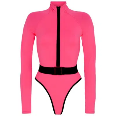 Noire Swimwear Women's Pink / Purple Surf-up Neon Pink Swimsuit In Gray