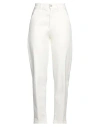 Noir'n'bleu Woman Pants Ivory Size 28 Cotton, Elastane In White