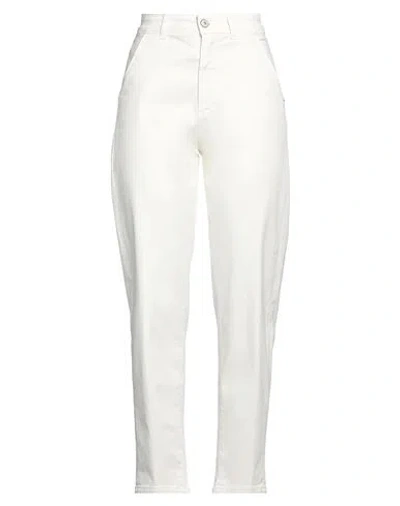 Noir'n'bleu Woman Pants Ivory Size 28 Cotton, Elastane In White