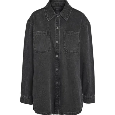 Noisy May Alva Oversize Denim Button-up Shirt In Black Denim