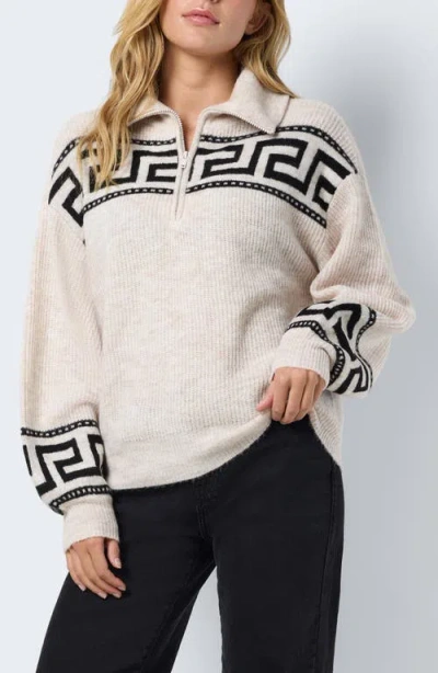 Noisy May Bala Greek Key Print Sweater In Birch Detailmelange