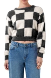 Noisy May Blaire Fuzzy Checkerboard Sweater In Black Checks Eggnog