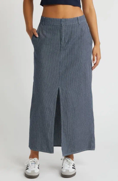 Noisy May Blink Pinstripe Twill Maxi Skirt In Navy Blazer Stripes White