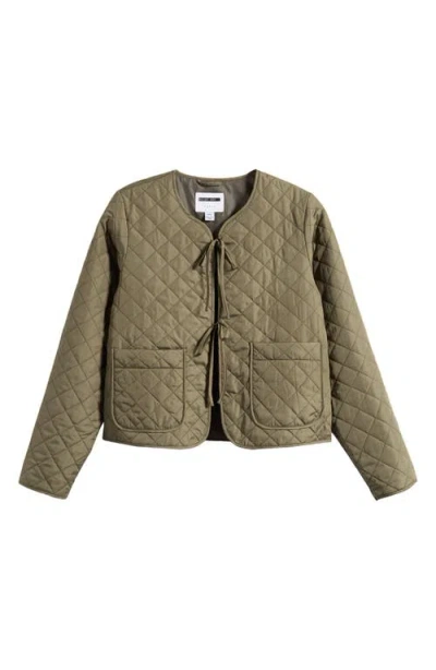 Noisy May Bow Diamond Quilted Liner Jacket In Kalamata