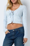 Noisy May Cassy Tie Front Cardigan In Cashmere Blue Detail
