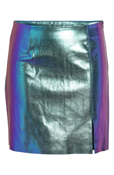 Noisy May Clara Iridescent Faux Leather Skirt In Swt Lavendr Rainbw Reflectiv