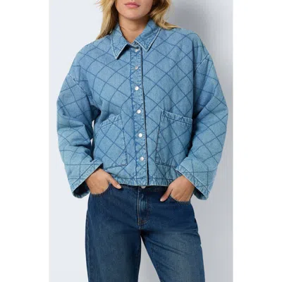 Noisy May Clara Quilted Denim Jacket In Light Blue Denim