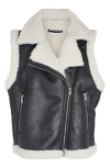 NOISY MAY FAUX LEATHER & FAUX SHEARLING MOTO VEST