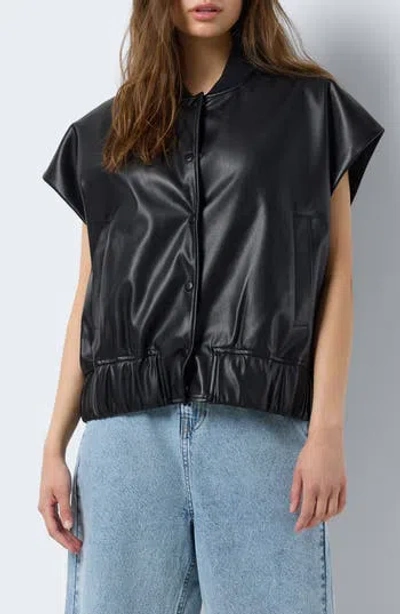 Noisy May Faux Leather Bomber Jacket In Black