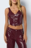 Noisy May Faux Patent Leather Corset Top In Windsor Wine