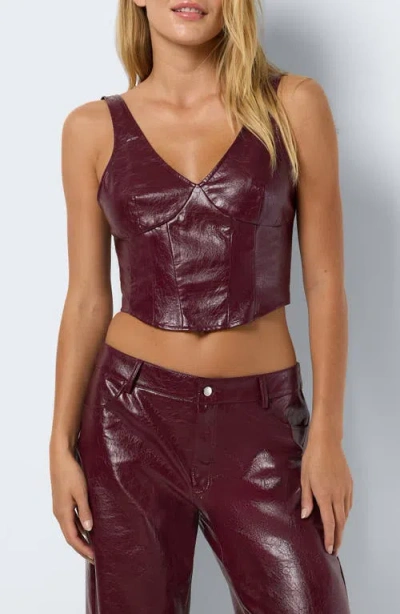 Noisy May Faux Patent Leather Corset Top In Windsor Wine