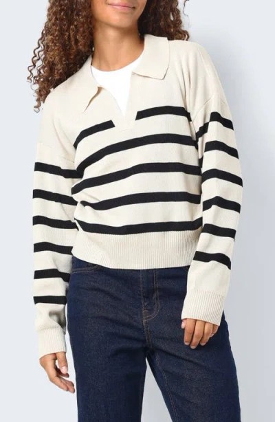 Noisy May Fifi Stripe Polo Sweater In Neutral