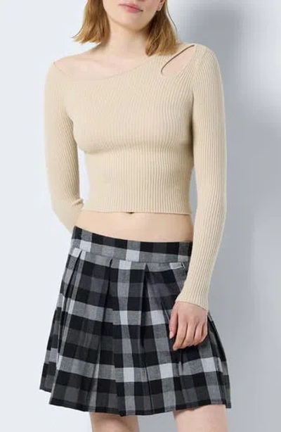 Noisy May Fina One-shoulder Sweater In Oatmeal
