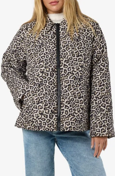 Noisy May Gilly Leopard Print Quilted Jacket In Mocha Bisque Aopleo
