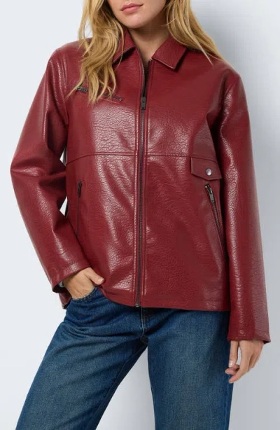 Noisy May Gwen Faux Leather Jacket In Spiced Apple
