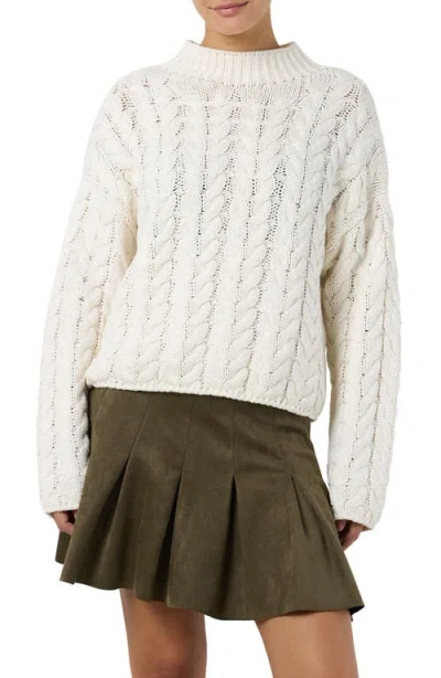Noisy May Haysa Mock Neck Cotton Blend Cable Sweater In Eggnog