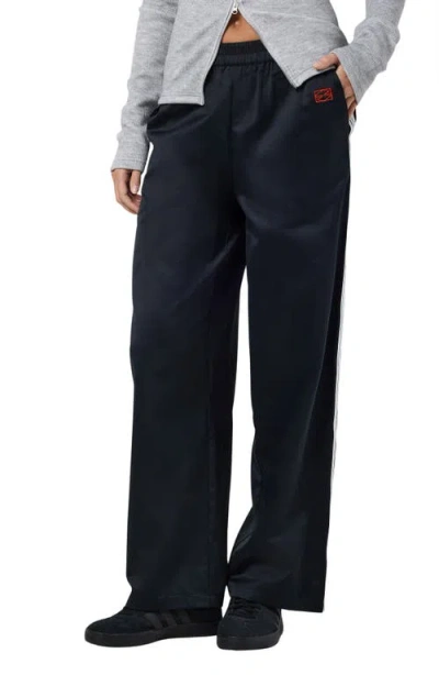 Noisy May Jess Side Stripe Satin Wide Leg Pants In Black Detail Bw Cont