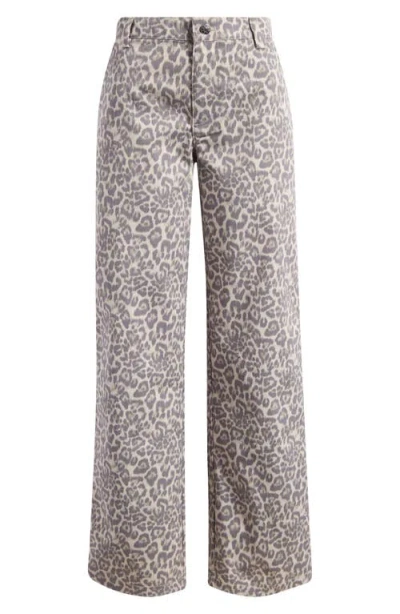 Noisy May Jill Leopard Print Straight Leg Jeans In Mocha Bisque Leopard
