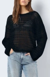 Noisy May Jola Open Knit Sweater In Black Detailsolid