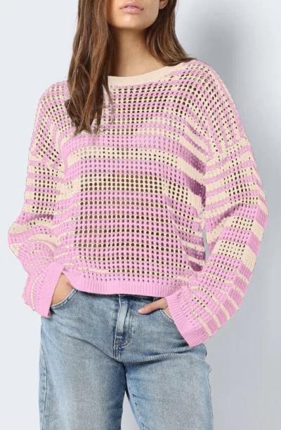 Noisy May Jola Open Knit Sweater In Pirouette Stripeseggnog