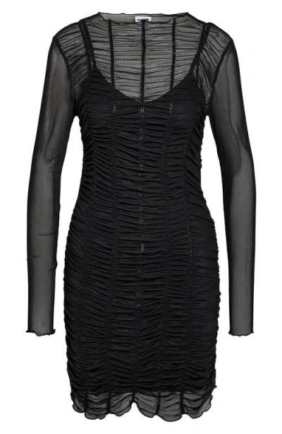Noisy May Judith Draped Long Sleeve Body-con Dress In Black