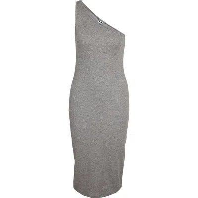 Noisy May Judy One-shoulder Stretch Cotton Rib Midi Dress In Light Grey Melange