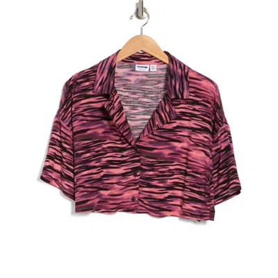 Noisy May Jules Crop Button-up Shirt In Pink/navy