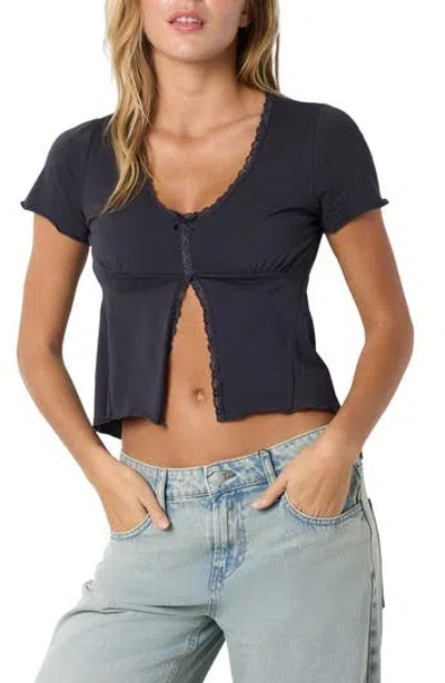 Noisy May Justine Lace Trim Top In Obsidian