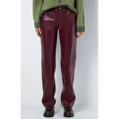 Noisy May Kane Faux Leather Flare Pants In Windsor Wine