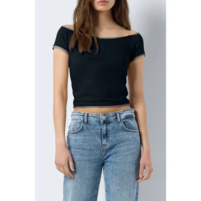Noisy May Karin Contrast Crop Top In Charcoal Gray Detail