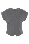 Noisy May Katinka Split Back Stretch Cotton T-shirt In Charcoal Gray Detail