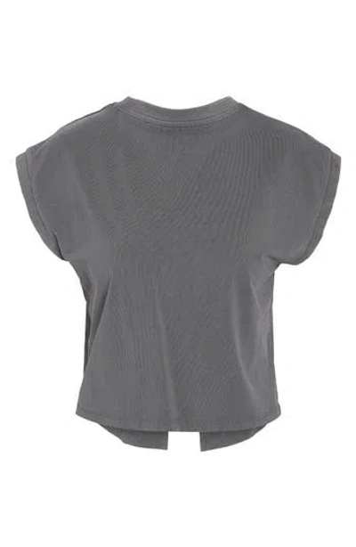 Noisy May Katinka Split Back Stretch Cotton T-shirt In Charcoal Gray Detail