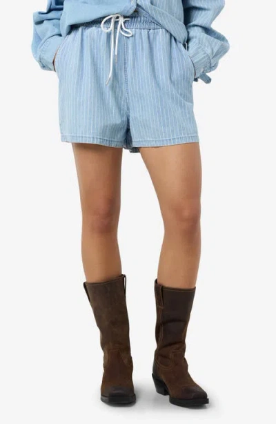 Noisy May Katri Elastic Waist Denim Shorts In Light Blue Denim