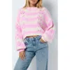 Noisy May Short Sleeve Ribbed Knit Top In Black And Cream Stripe In Bonbon Detail Ombre