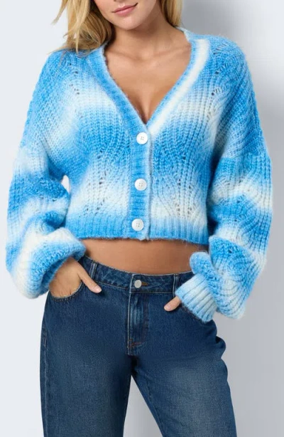 Noisy May Kris V-neck Crop Cardigan In Sky Blue Detail Ombre