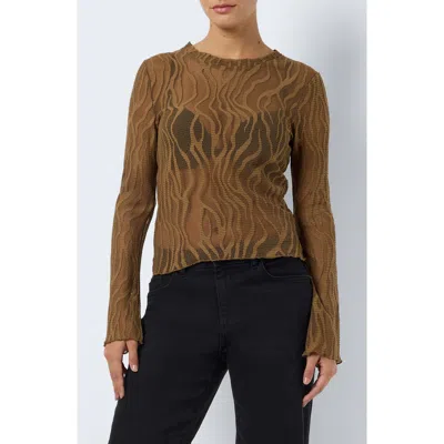 Noisy May Lili Long Sleeve Mesh Top In Otter